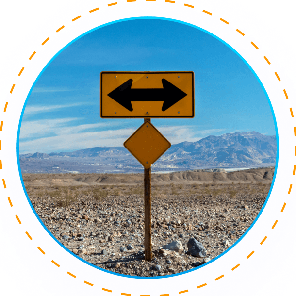 AM Infoweb visual of a two-way direction sign, representing strategic choices and flexible business decision-making.